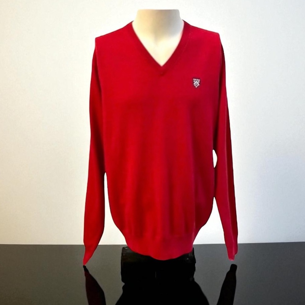 PETER MILLAR RED WOOL V-NECK SWEATER SIZE MEDIUM